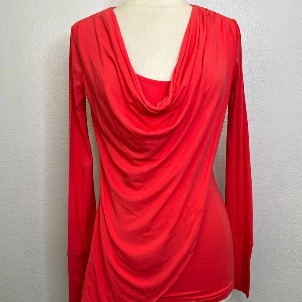 Alo Yoga Women's Asana Asymmetrical Drape Yoga Top Size XS Riot Pink Long Sleeve